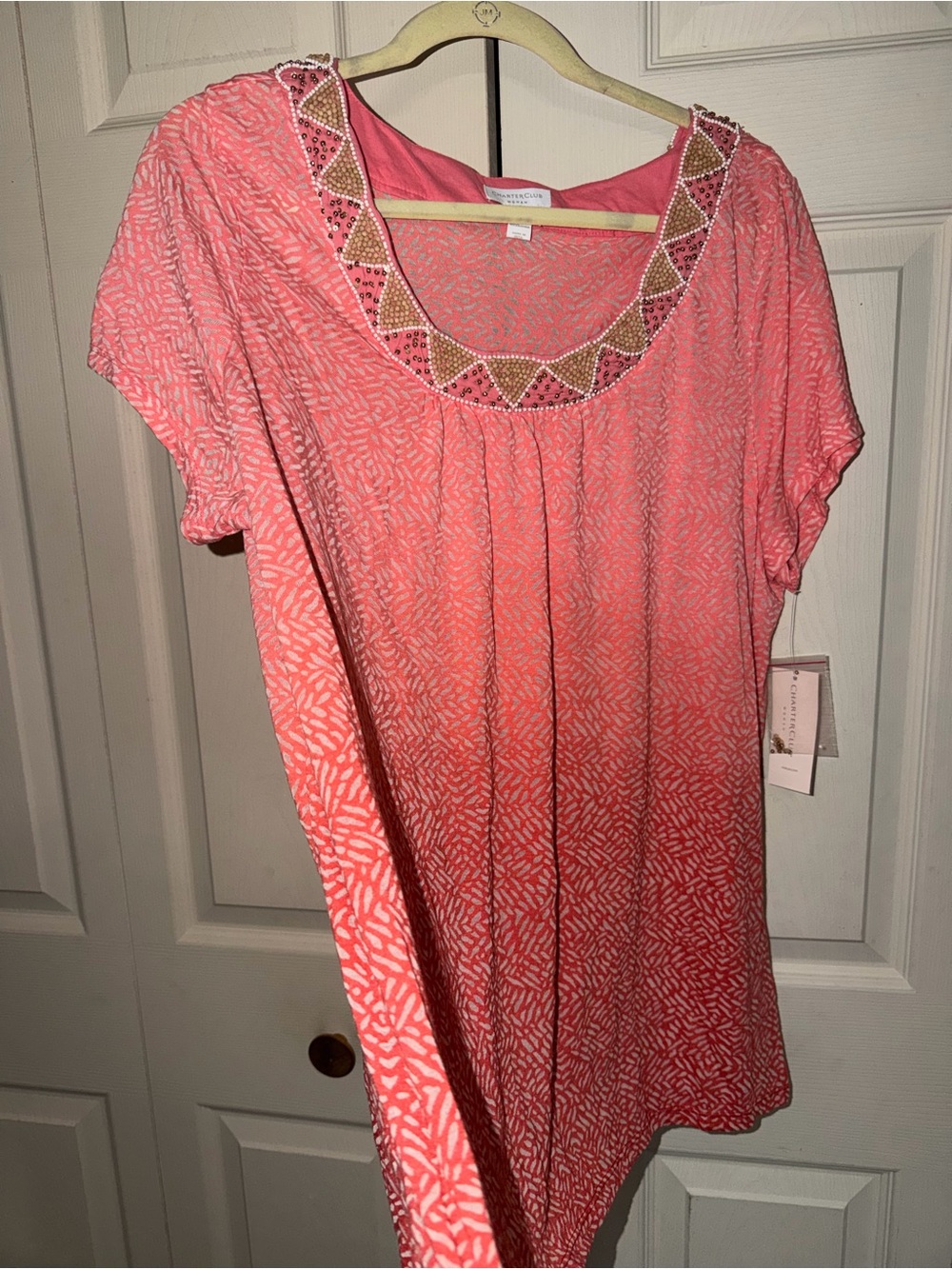 Plus size Charter Club Coral Pink Scoop Neck Embellished Tunic